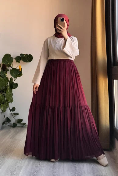 Burgundy Chiffon Lined Crush Skirt