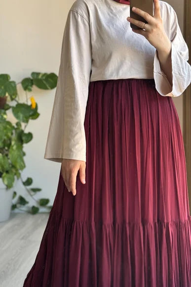 Burgundy Chiffon Lined Crush Skirt