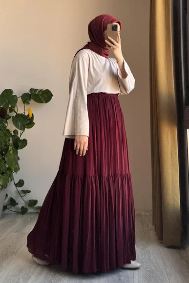Burgundy Chiffon Lined Crush Skirt