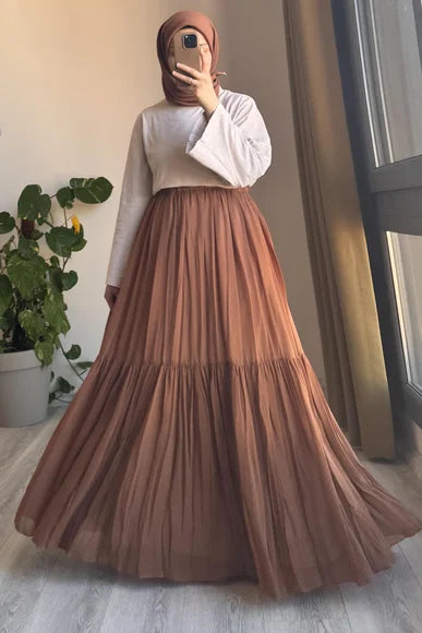 Chic Black Pleated Chiffon A-Line Skirt