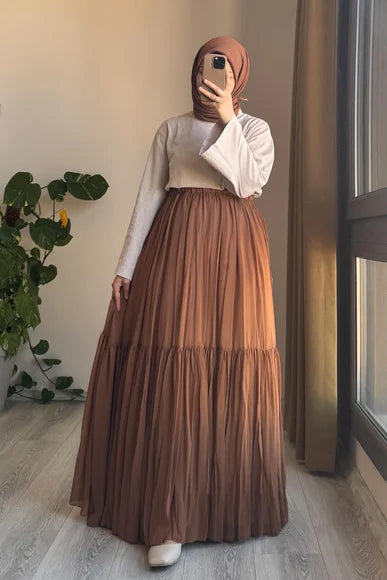 Chic Black Pleated Chiffon A-Line Skirt