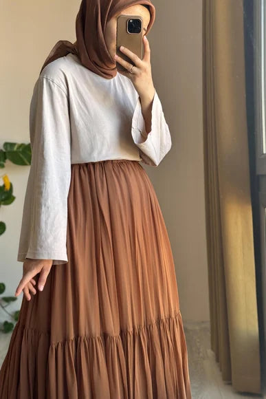 Chic Black Pleated Chiffon A-Line Skirt