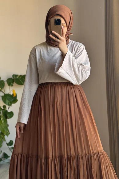 Chic Black Pleated Chiffon A-Line Skirt